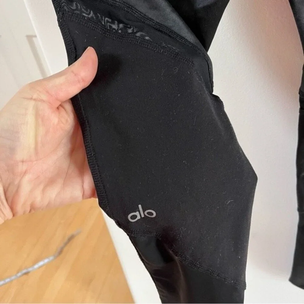 Alo Yoga Sheila Mesh Panels Leggings Athletic Gym Moto in Black S